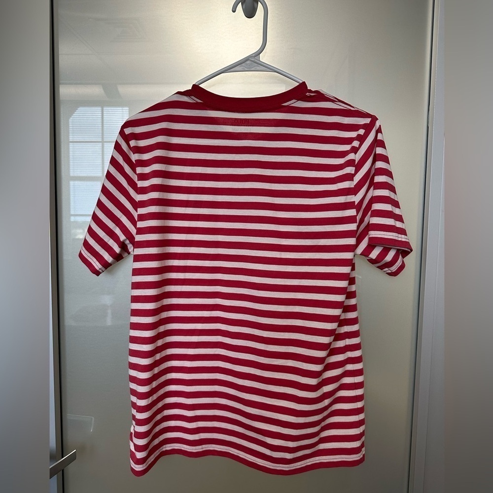 Polo Ralph Lauren T Shirt Medium Pink White Stripe V Neck large - Picture 4 of 4